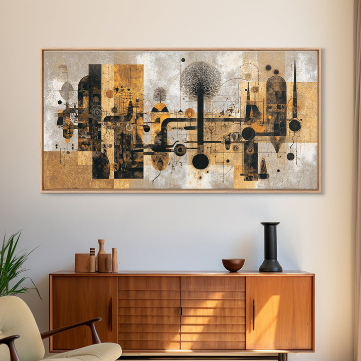 Earth Tone Abstract African Cityscape Wall Art, Modern African Art Decor, Afrocentric Canvas, Black Gold Home Decor Print