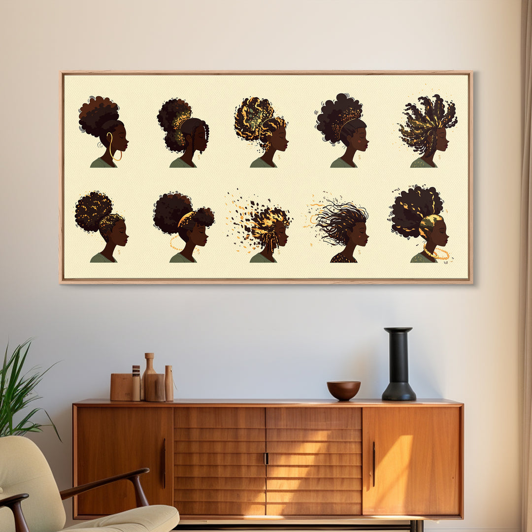 African Women Hairstyle Portraits Wall Art, Black Woman Art, Afrocentric Decor, Melanin Prints, Feminine Home Decor Gift