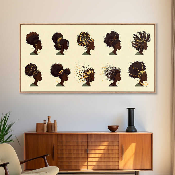 African Women Hairstyle Portraits Wall Art, Black Woman Art, Afrocentric Decor, Melanin Prints, Feminine Home Decor Gift