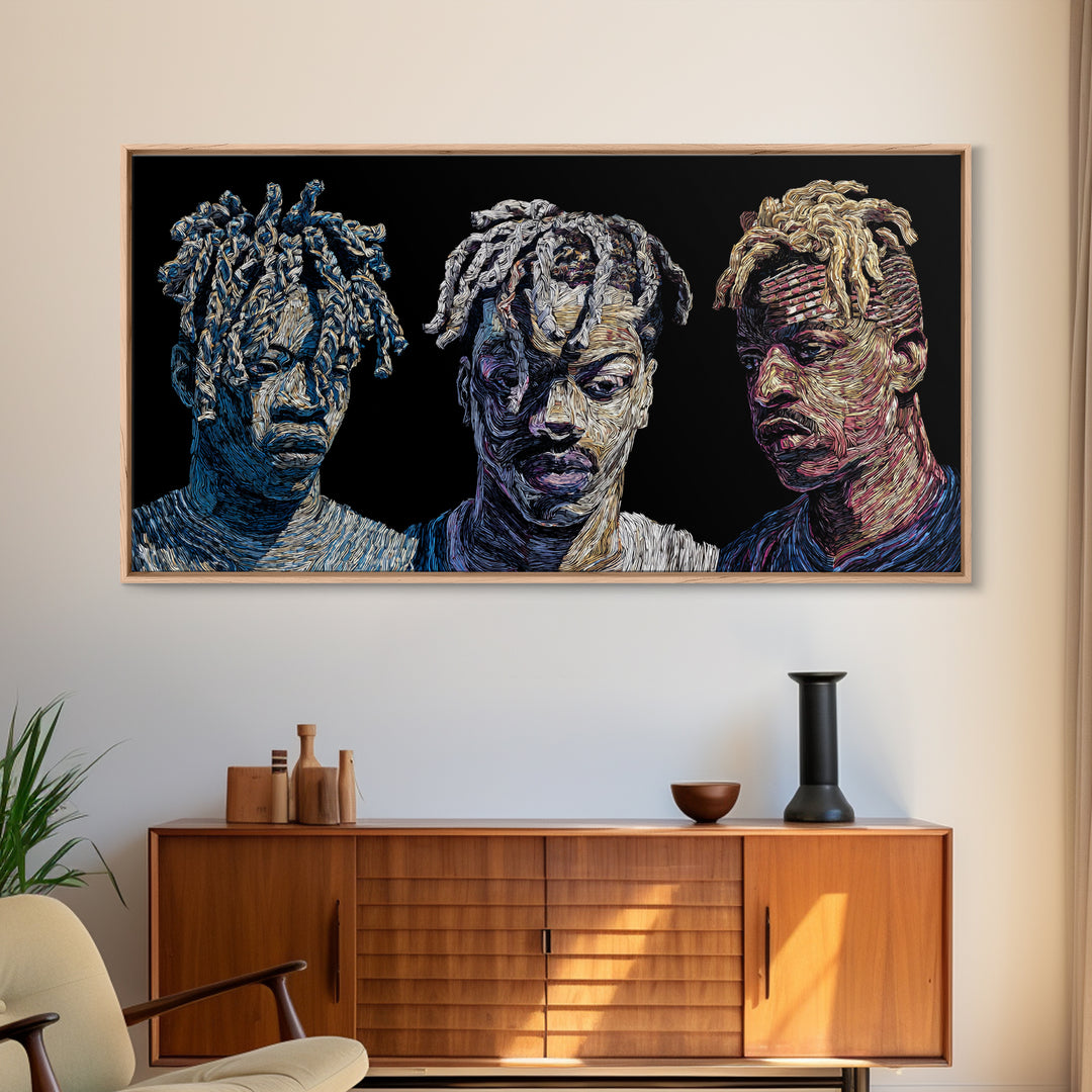Textured Black Men Portrait Trio Wall Art, Contemporary African American Art, Urban Afrocentric Decor, Bold Canvas Print