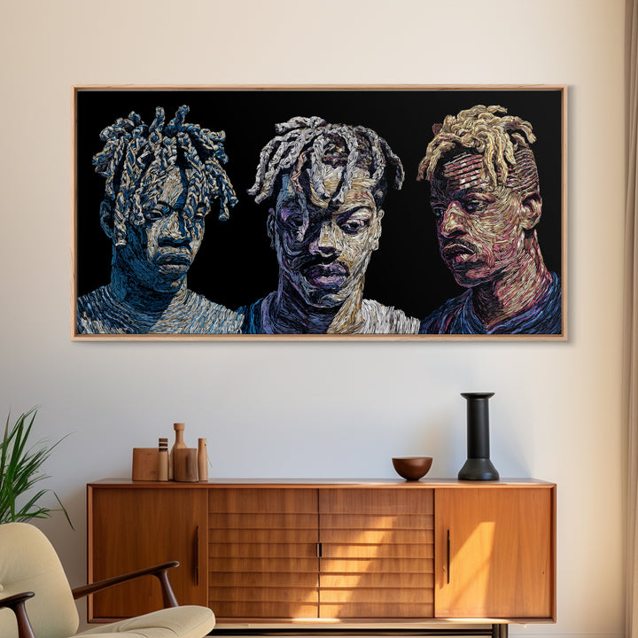 Textured Black Men Portrait Trio Wall Art, Contemporary African American Art, Urban Afrocentric Decor, Bold Canvas Print