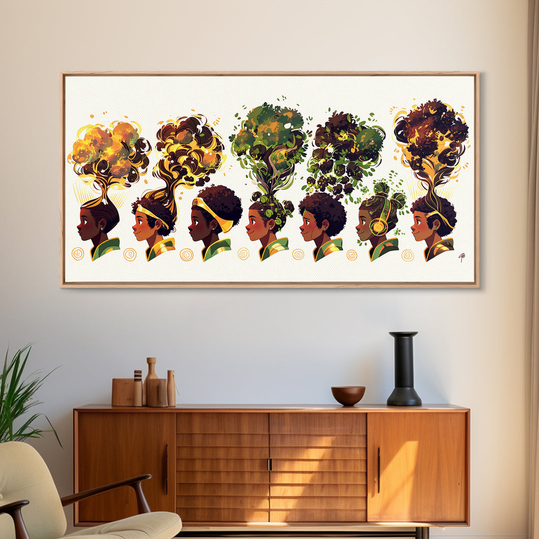 African Women Tree Hairstyle Wall Art, Botanical Afrocentric Decor, Black Woman Art Print, Nature Inspired Canvas Print Gift