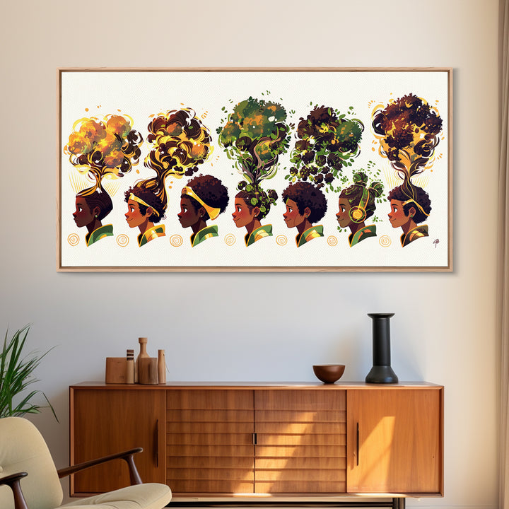 African Women Tree Hairstyle Wall Art, Botanical Afrocentric Decor, Black Woman Art Print, Nature Inspired Canvas Print Gift