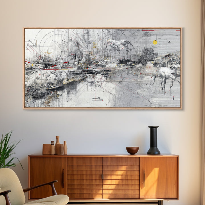 Abstract Elephant Landscape Wall Art, Modern Safari Decor, Gray Canvas Artwork, Statement Living Room Office Home Decor Gift