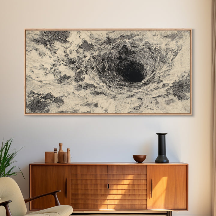 Black And Beige Abstract Vortex Wall Art, Minimalist Ink Texture, Modern Neutral Canvas Decor For Living Room Office Gift