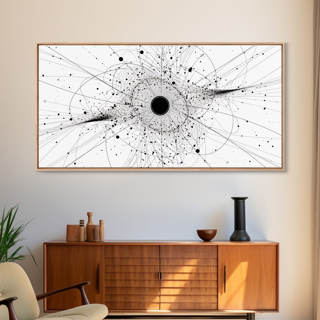 Minimal Black Hole Diagram Wall Art, Abstract Science Line Art, Modern Black And White Home Decor For Office Bedroom Gift