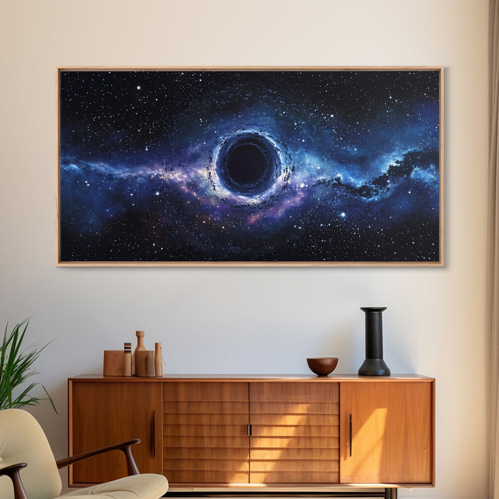 Blue Galaxy Black Hole Framed Canvas Print, Cosmic Space Wall Art, Modern Astronomy Home Decor For Living Room Office Gift