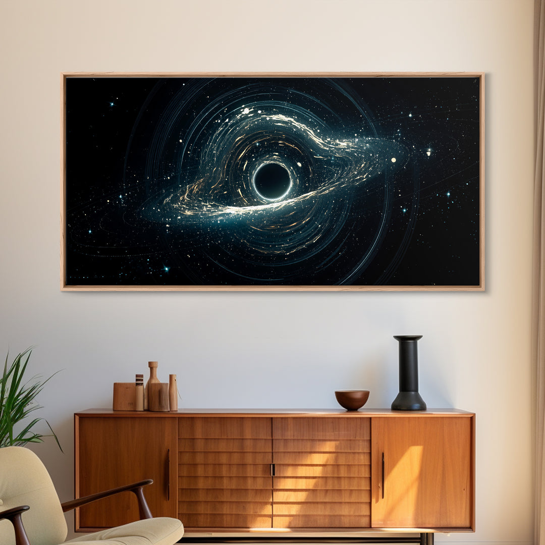 Luminous Cosmic Black Hole Canvas Print, Modern Galaxy Wall Art, Blue Abstract Space Decor For Bedroom Office Home Art Gift