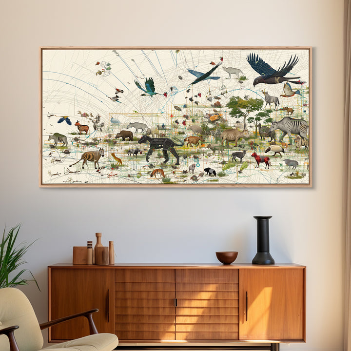 African Safari Map Canvas Print, Wildlife Collage With Elephant Giraffe Rhino, Serengeti Wall Decor, Jungle Animal Art Home Decor