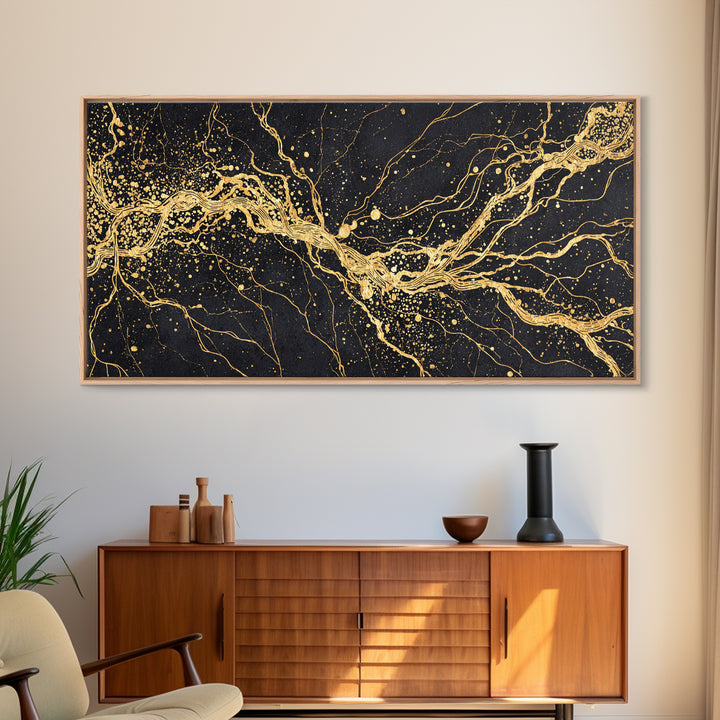 Gold Energy Flow Canvas Print, Black And Gold Abstract Painting, Luxury Wall Art, Modern Textured Statement Decor For Living Room