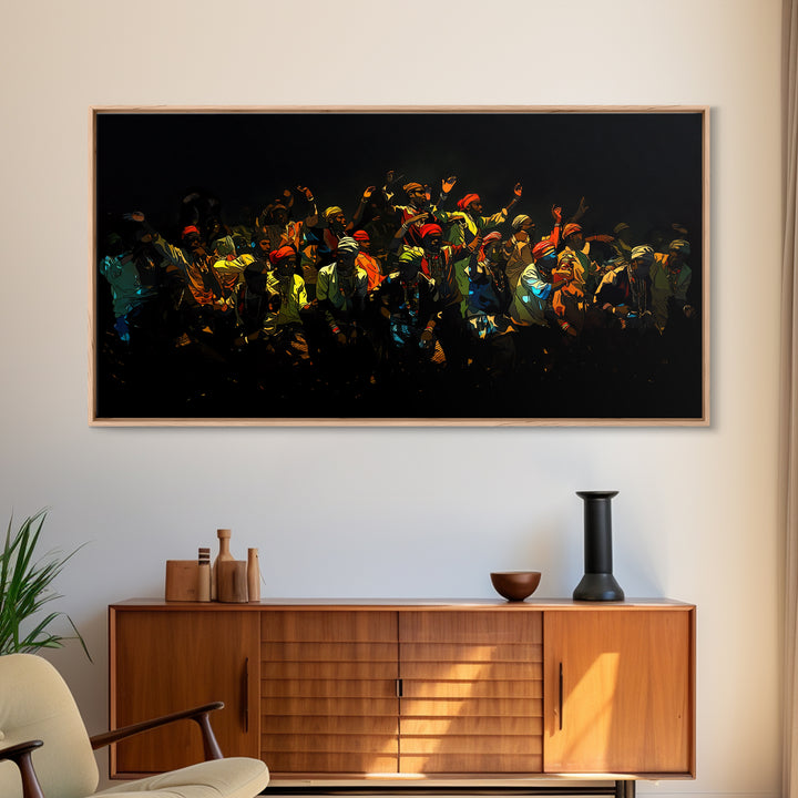 Joyful African Celebration Crowd Canvas Print, Black Culture Wall Art, Vibrant Festival Decor, Afrocentric Dance Painting