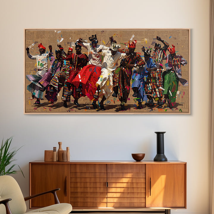 Traditional African Dance Ceremony Wall Art, Colorful Tribal Festival Print, Afrocentric Culture Decor, Patterned Costume Canvas