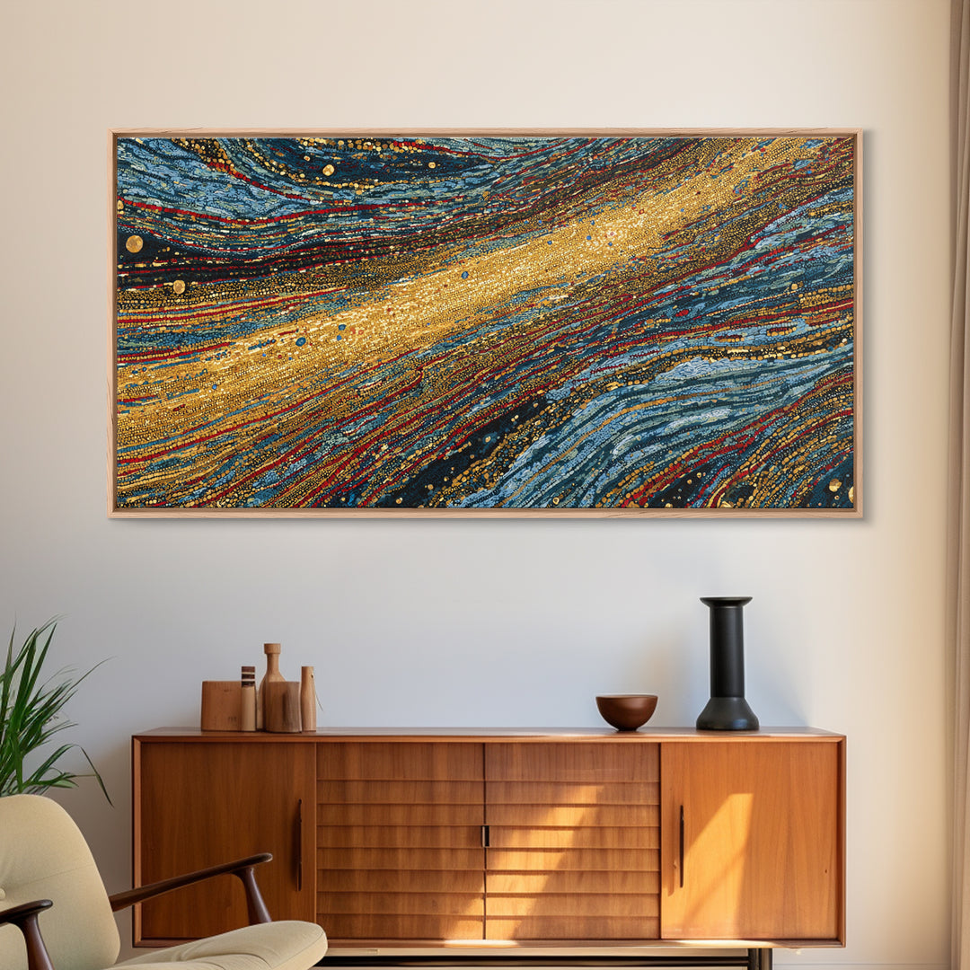 Gold And Teal Flowing Abstract Wall Art, Textured Art Print, Modern Canvas Art, Luxury Home Decor, Large Wall Decor Gift