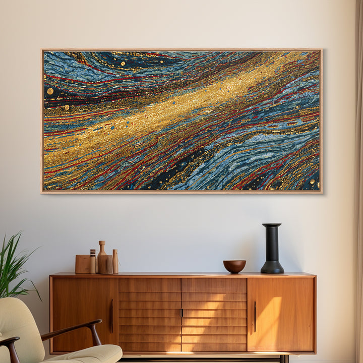 Gold And Teal Flowing Abstract Wall Art, Textured Art Print, Modern Canvas Art, Luxury Home Decor, Large Wall Decor Gift