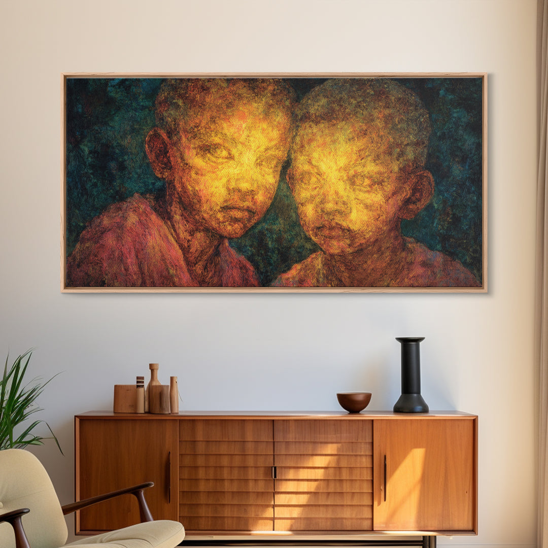 Glowing Portrait Of Two African Children Wall Art, Black People Art, Cultural Art Print, Emotional Contemporary Canvas Decor