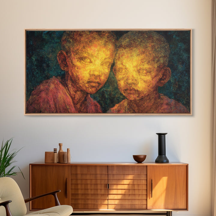 Glowing Portrait Of Two African Children Wall Art, Black People Art, Cultural Art Print, Emotional Contemporary Canvas Decor