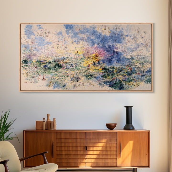 Dreamy Blue Wildflower Meadow Wall Art, Nature Scene Art, Soft Abstract Landscape, Feminine Wall Decor, Large Decor Art Gift