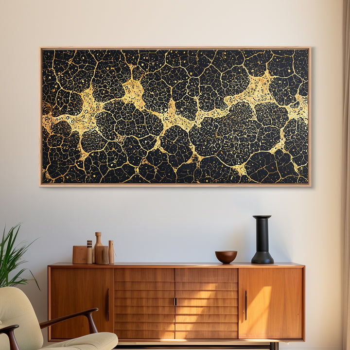 Black And Gold Organic Cell Pattern Canvas Print, Abstract Art, Luxury Canvas Art, Geometric Wall Art, Elegant Home Decor