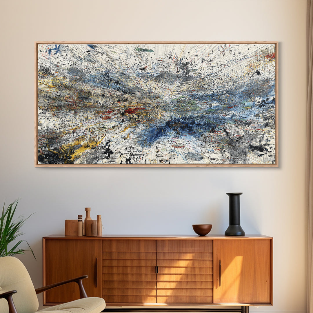 Abstract Blue White Landscape Wall Art, Textured Modern African Inspired Painting, Large Office Decor, Contemporary Print