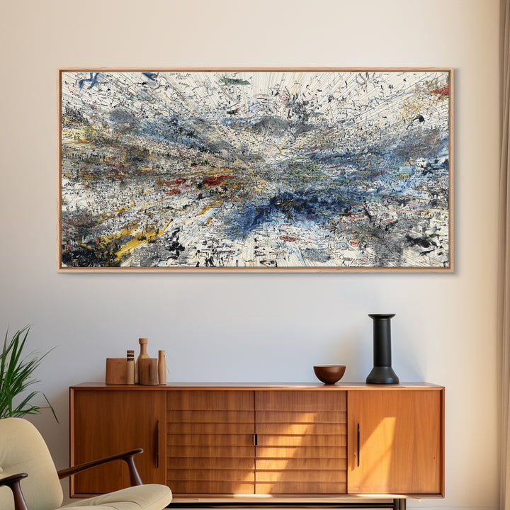 Abstract Blue White Landscape Wall Art, Textured Modern African Inspired Painting, Large Office Decor, Contemporary Print