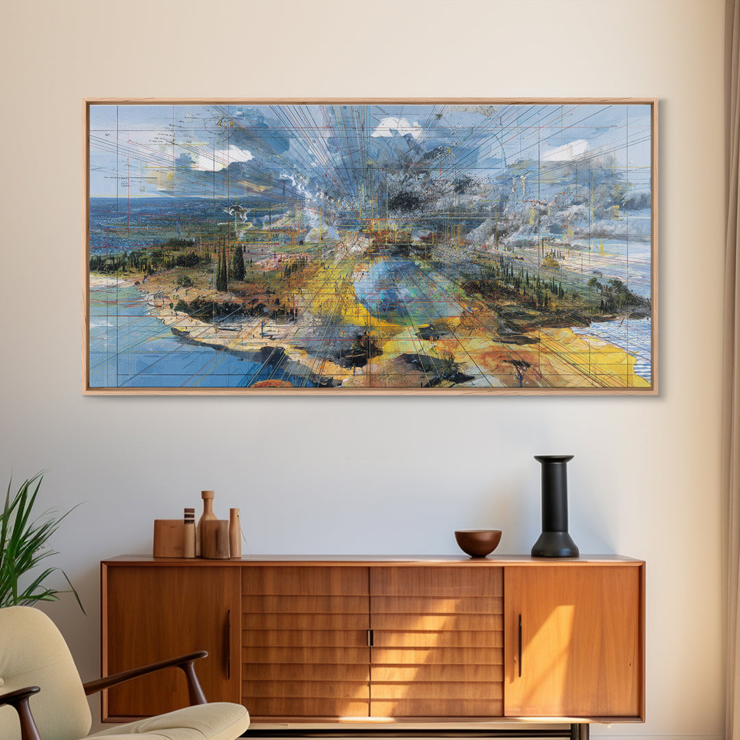 Abstract Coastal African Cityscape Wall Art, Modern Landscape Canvas Decor, Blue Ocean Skyline, Luxury Office Home Decor Gift