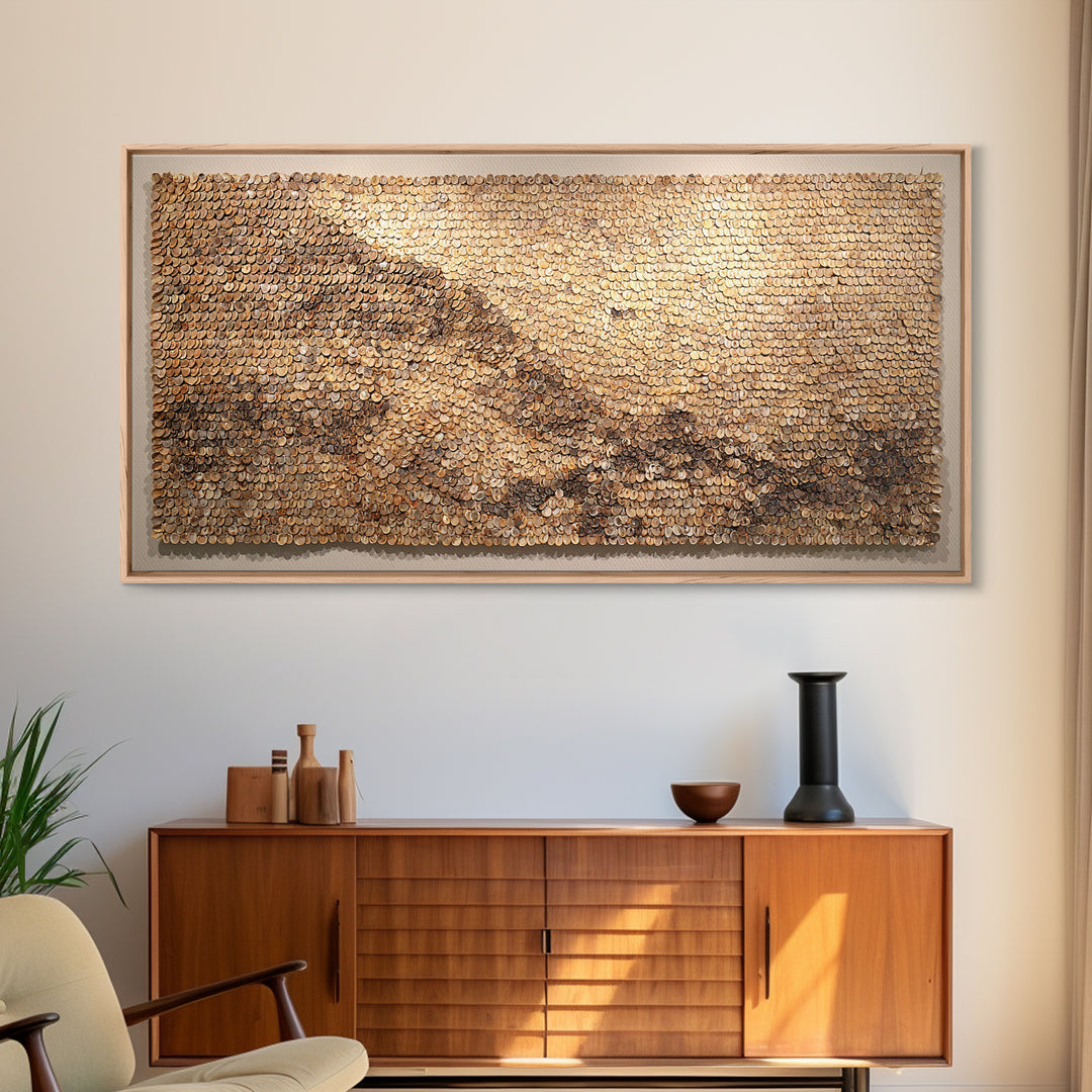 Cowrie Shell Mountain Wall Art, Textured African Landscape, Neutral Earth Tone Decor, Unique Home Decor, Boho Modern Canvas Print