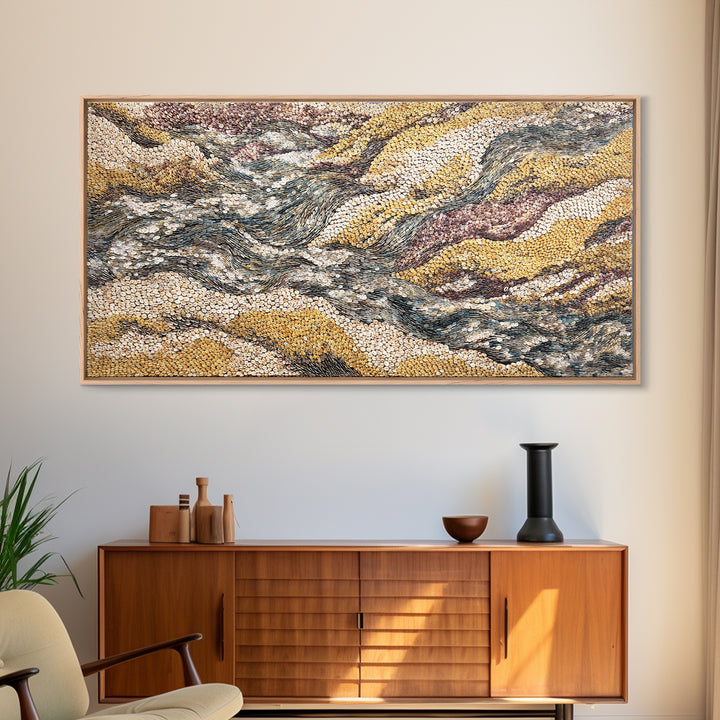 Ochre Gray Textured Waves Wall Art, Abstract African Landscape, Earth Tone Decor, Large Statement Neutral Modern Canvas Print