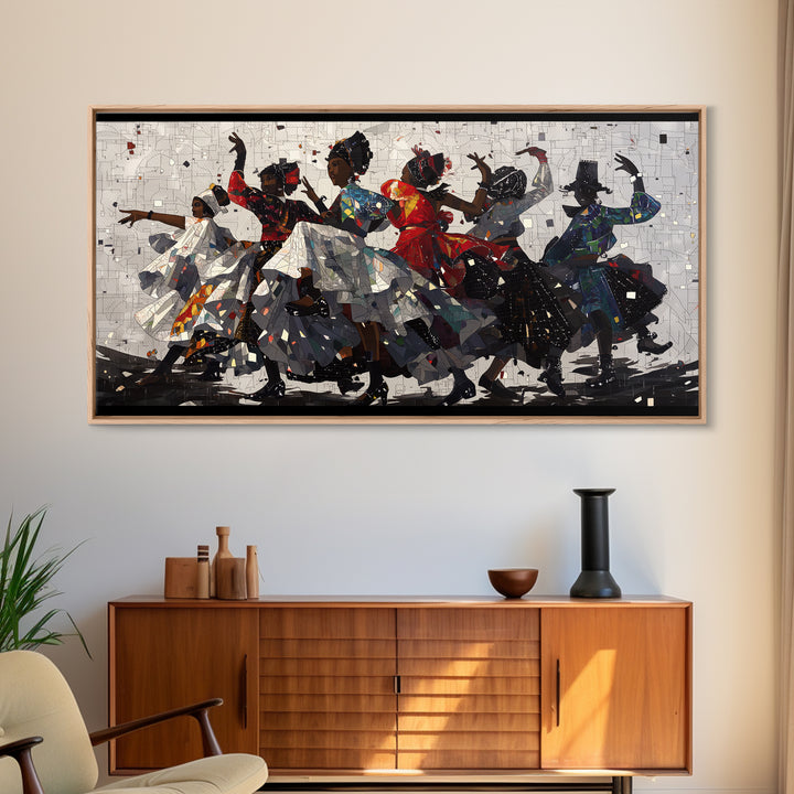 African Women Dancing In Colorful Dresses Wall Art, Afrocentric Culture Decor, Black Women Art, Tribal Dance Canvas Print