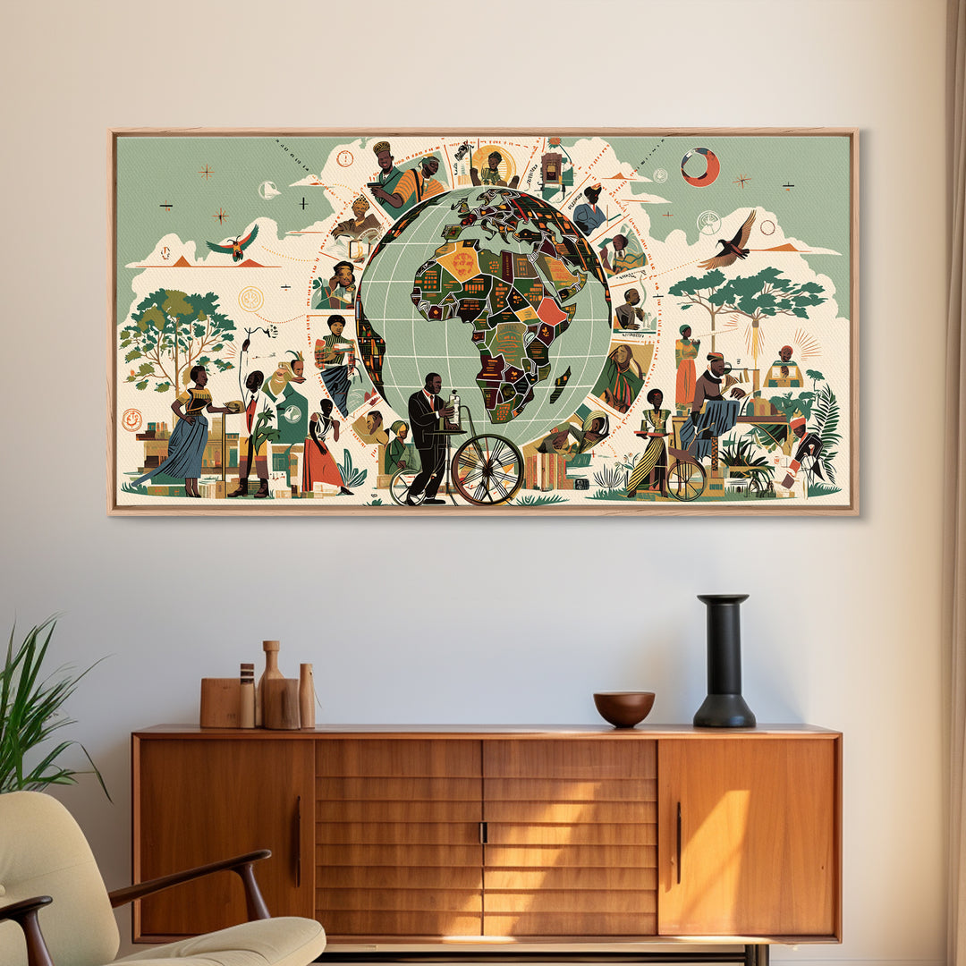 Illustrated Africa Globe Community Wall Art, African Culture Art, Motherland Map Decor, Afrocentric Home Decor Gift For Her