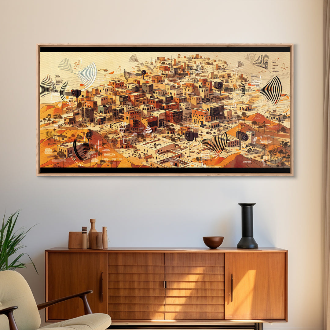 Sunlit Desert City Aerial Wall Art, African Landscape, Terracotta Architecture Print, Modern Boho Office Decor Gift For Him