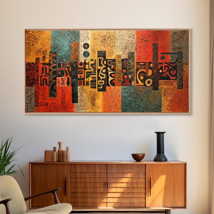 Abstract African Glyphs And Symbols Canvas Print, Tribal Art Decor, Earth Tone Wall Art, Modern Cultural Home Decor Gift