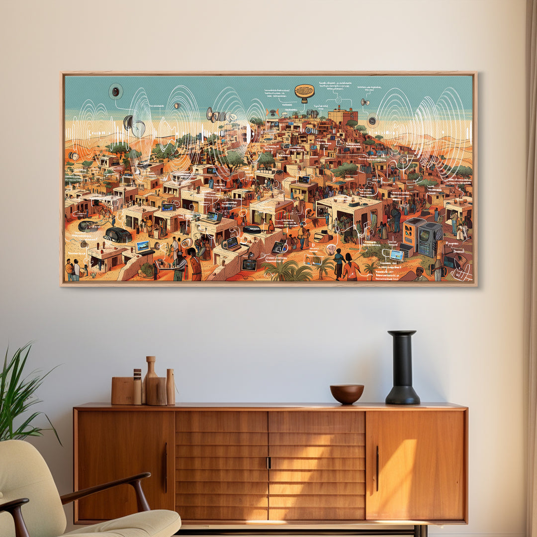Futuristic Desert African City Wall Art, Afrocentric Urban Landscape, Modern African Art Print, Cultural Home Decor Gift