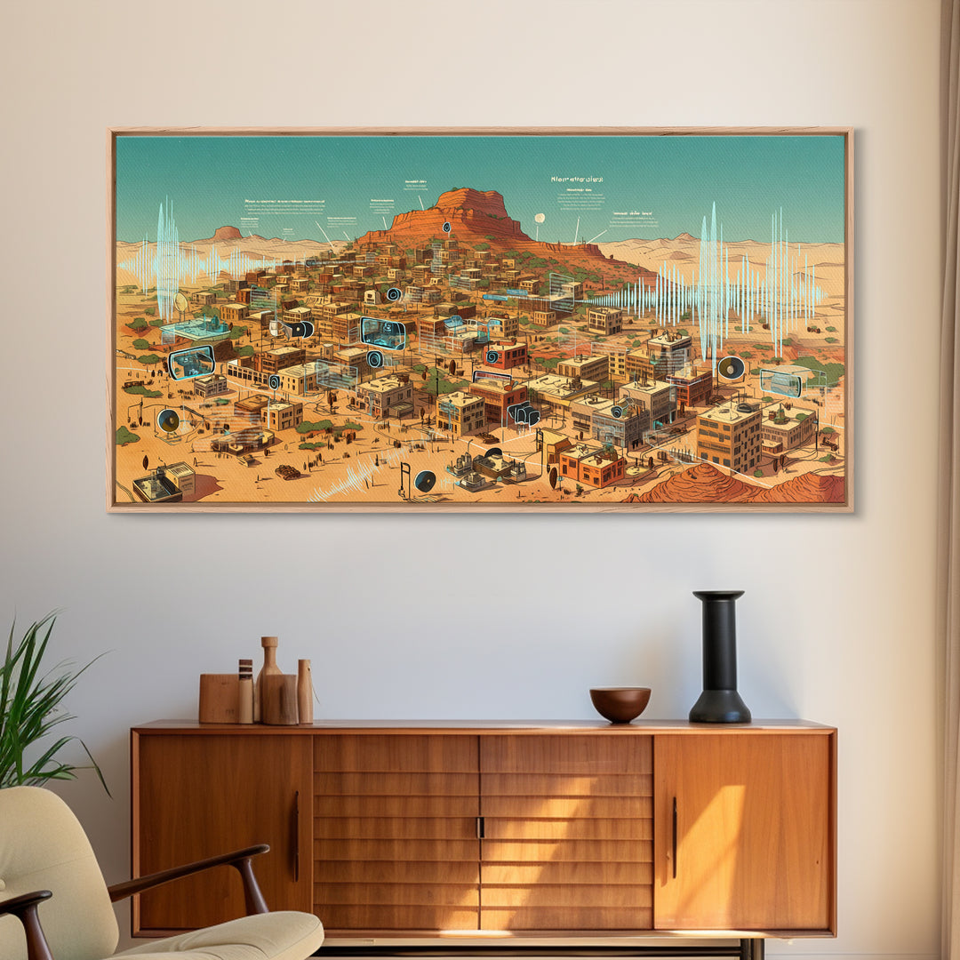 Sci Fi Desert African Town Wall Art, Futuristic Sahara Landscape, Afrocentric Digital Art, Modern African Home Decor Gift