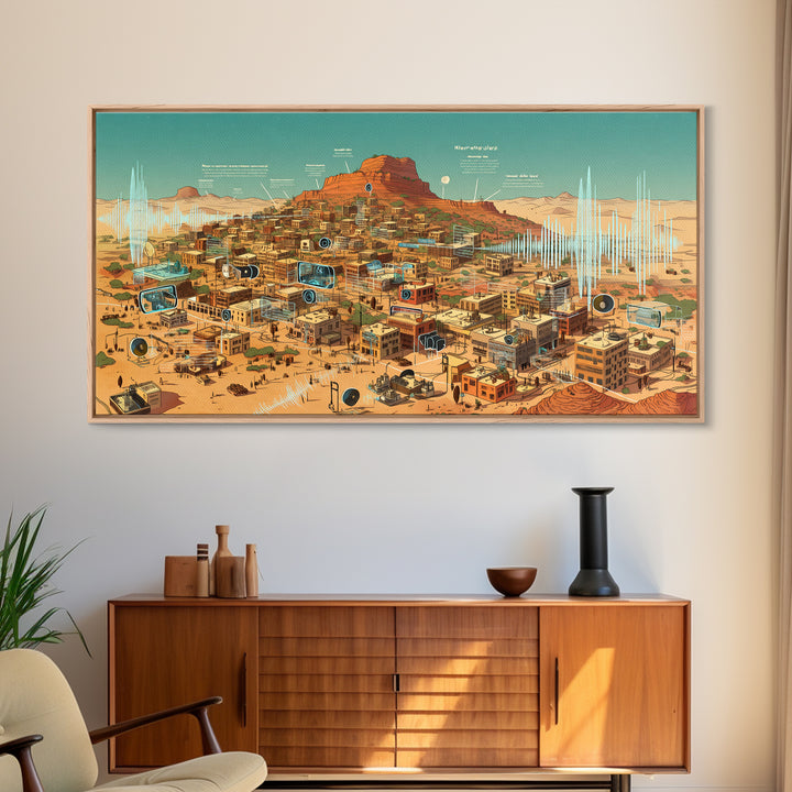 Sci Fi Desert African Town Wall Art, Futuristic Sahara Landscape, Afrocentric Digital Art, Modern African Home Decor Gift