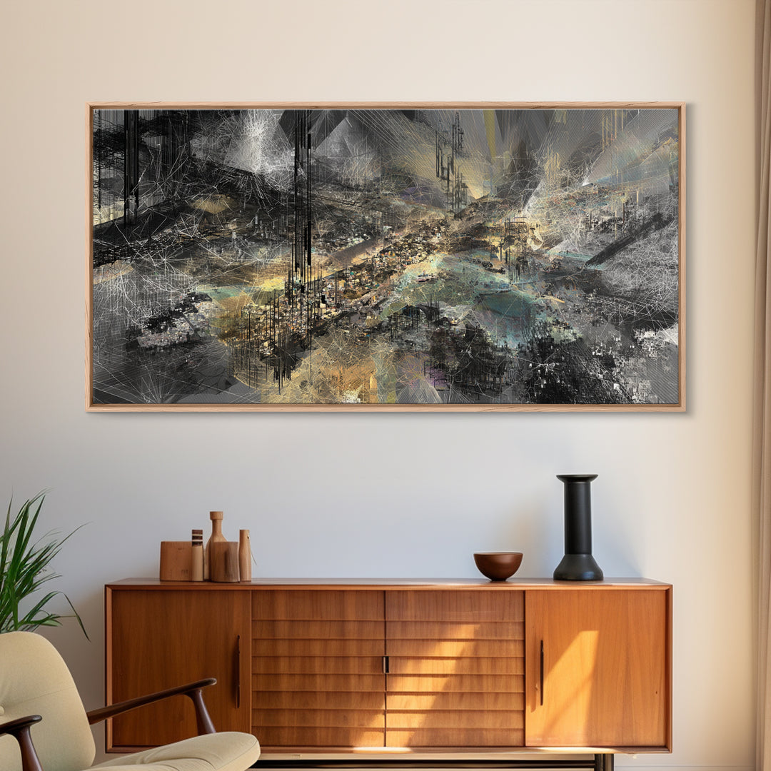 Moody Black And Gold Abstract Landscape Wall Art, Luxury Canvas Art, Modern Abstract Wall Art, Elegant Home Decor, Statement Piece