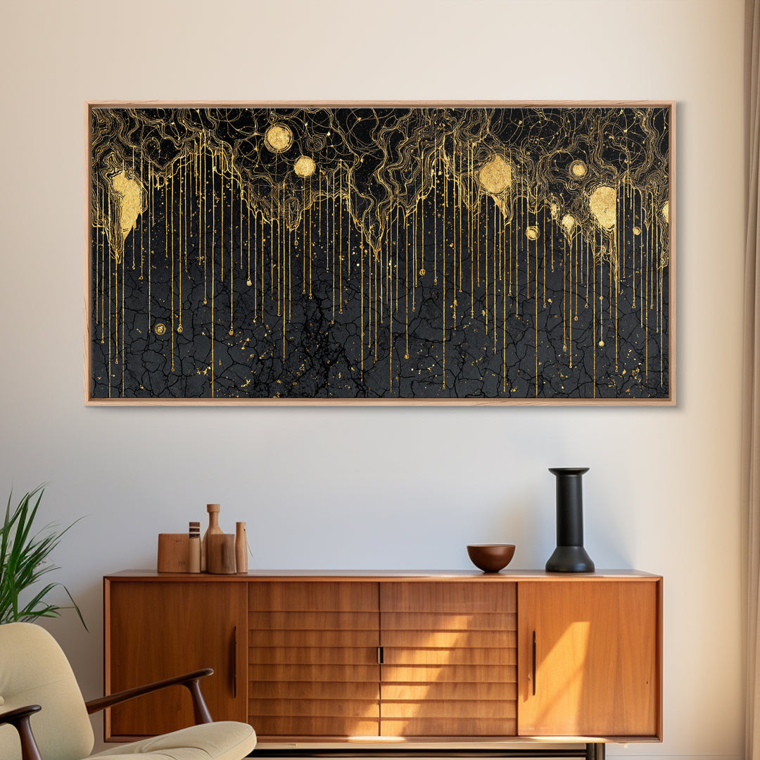 Black Gold Drip Abstract Wall Art, Luxury Canvas Print, Modern African Art Decor, Textured Statement Wall Decor Gift For Home