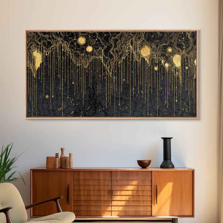 Black Gold Drip Abstract Wall Art, Luxury Canvas Print, Modern African Art Decor, Textured Statement Wall Decor Gift For Home