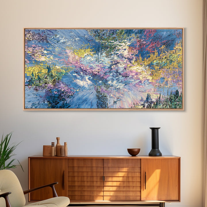 Dreamy Blue Pink Abstract Landscape Wall Art, Modern Canvas Print, Textured Art Print, Soft Nature Home Decor Gift For Her