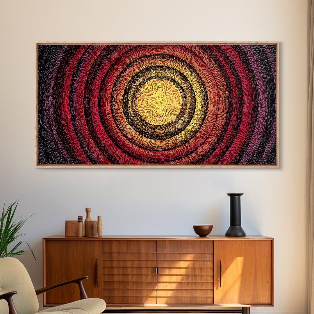 Fiery Concentric Sunburst Canvas Print, Abstract African Inspired Wall Art, Red Orange Black Modern Boho Decor, Statement Home Gift
