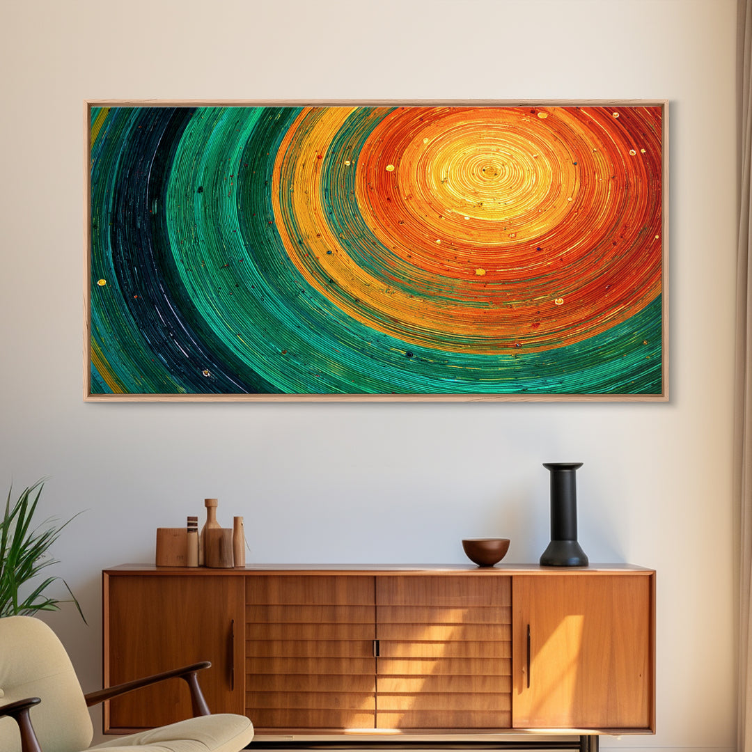 Teal Orange Cosmic Spiral Canvas Print, Abstract African Inspired Wall Art, Vibrant Modern Decor, Boho Statement Gift For Home