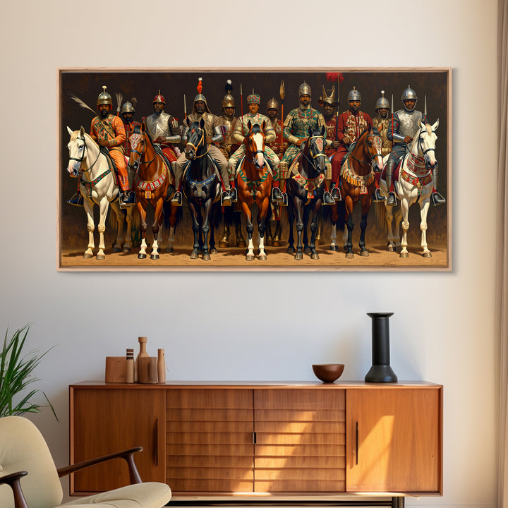 African Warrior Horsemen Canvas Print, Royal Cavalry Portrait Wall Art, Tribal Queen Decor, Bold Cultural Home Decor Gift