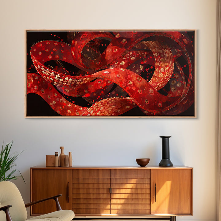 Flowing Red Ankara Fabric Ribbons Wall Art, Abstract African Patterns, Modern Textile Art Canvas Print, Bold Boho Home Decor