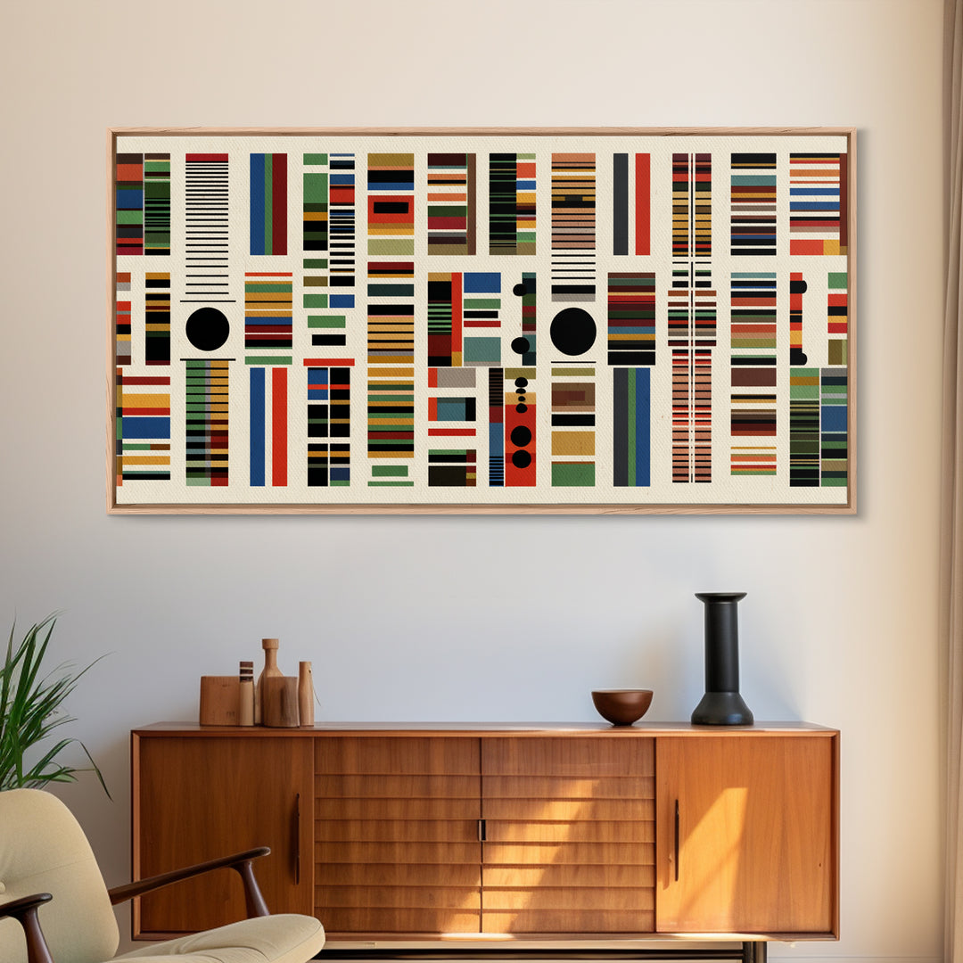 Minimalist African Textile Wall Art, Earth Tone Stripe Canvas Print, Kuba Inspired Geometric Decor For Modern Living Room