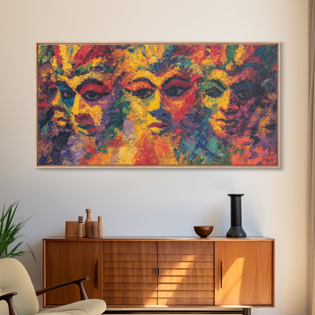 Vibrant Abstract African Masks Wall Art, Modern African Art Print, Colorful Afrocentric Decor, Tribal Face Canvas Print Gift