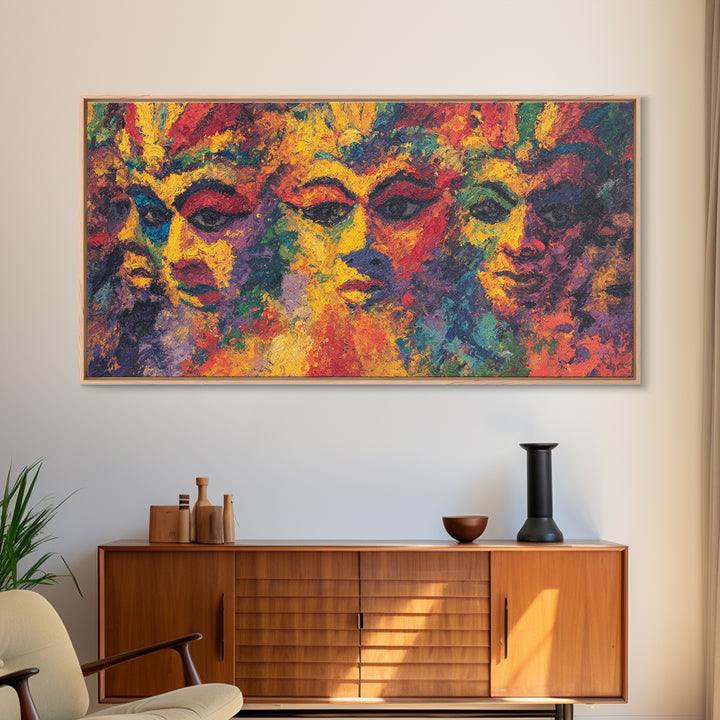 Vibrant Abstract African Masks Wall Art, Modern African Art Print, Colorful Afrocentric Decor, Tribal Face Canvas Print Gift