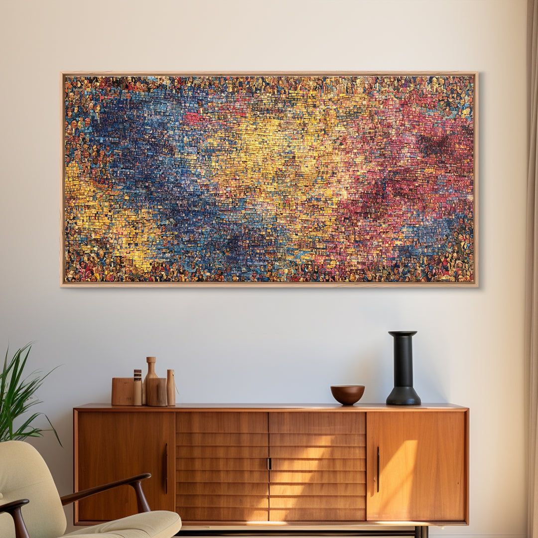 Abstract Crowd Mosaic Wall Art, Colorful African Art Abstract Canvas Print, Modern Textured Art, Statement Home Decor, Gift