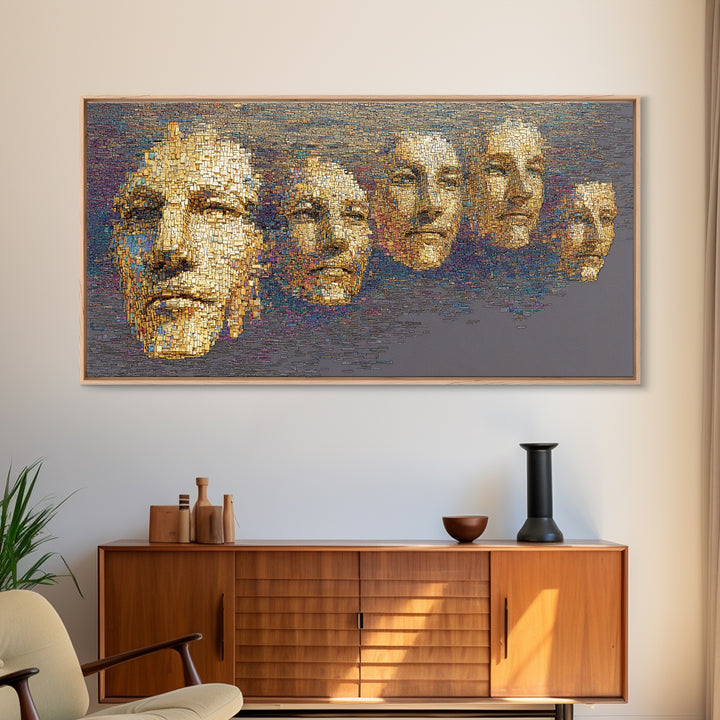 Golden Abstract African Faces Wall Art, Modern Tribal Portrait Canvas Decor, Textured Black And Gold Art, Gallery Home Decor
