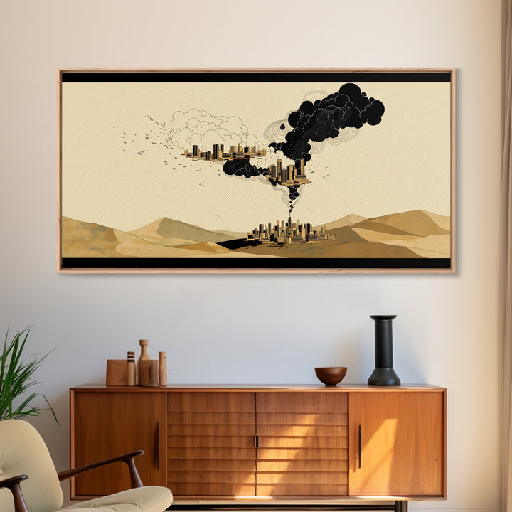 Desert Smoke Cityscape Wall Art, Afrofuturism Decor, Industrial Skyline, Dystopian Landscape, Modern Canvas Art Print Decor