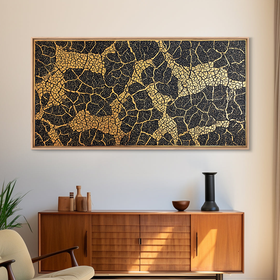 Gold And Black Giraffe Mosaic Canvas Print, African Safari Animal Pattern Wall Art, Luxury Tribal Decor, Earth Tone Artwork