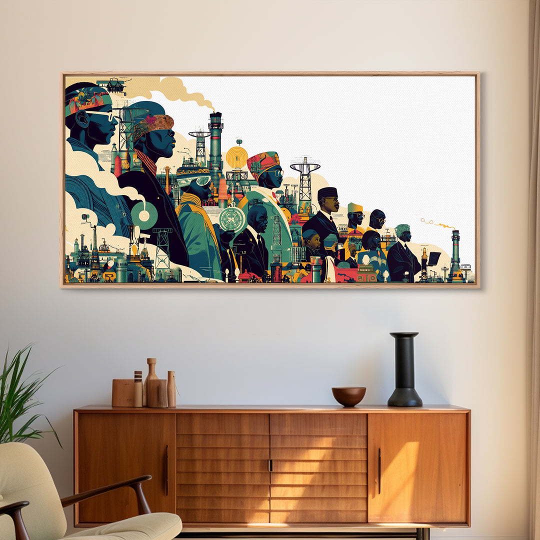 Afrofuturist African City Procession Wall Art, Black Culture Art, Modern African Art, Afrocentric Decor, Statement Canvas